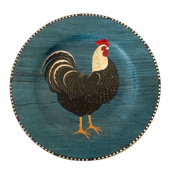 Set of 4 Sakura Warren Kimble 1999 Rooster Salad Dessert Plates Stoneware 8 1/4" - Picture 6 of 10